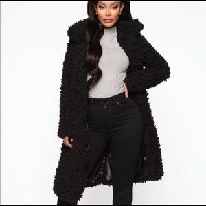 Fashion Nova “All About Me” Fuzzy Coat - Black